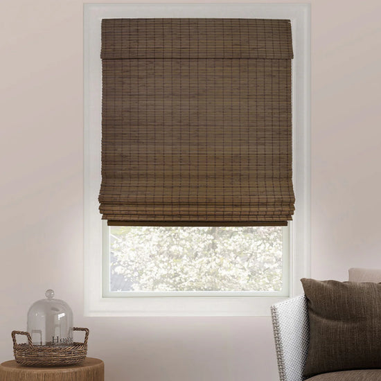 Ashman Best Sellers Collection | Natural Bamboo Roman Shades with Valance | Blackout